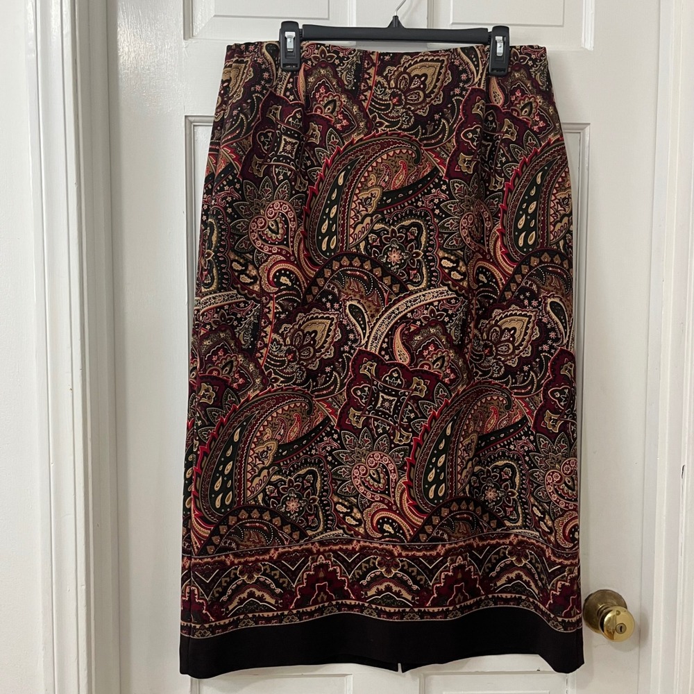Dark Paisley Midi Skirt 14P Career Boho Western Academia Fall Teacher Modest